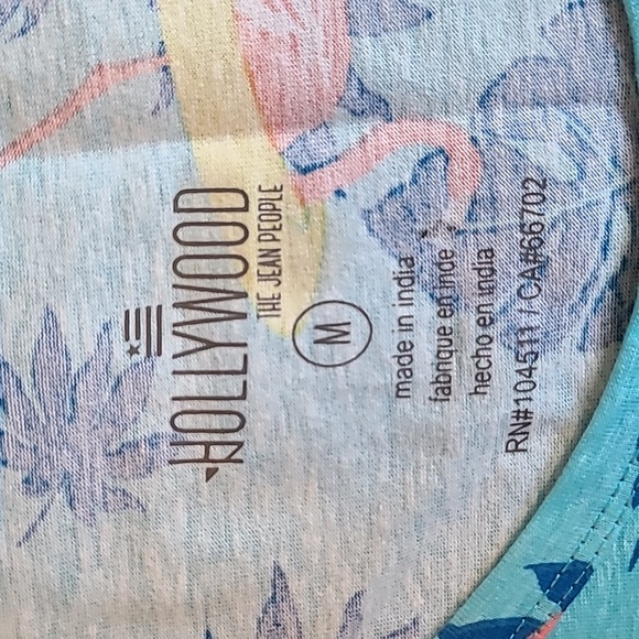 HOLLYWOOD BRAND BLUE WOMENS TANK TOP WITH FLAMINGOS SIZE MEDIUM - Picture 3 of 13